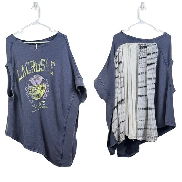 Free People Graphic Lacrosse Off Side Sweatshirt Asymmetrical Oversized Boho - Picture 2 of 16